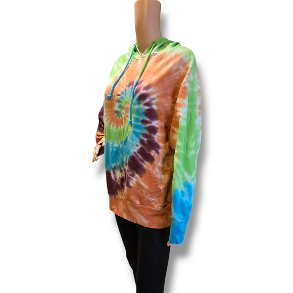 RAG SUPPLY Unisex Multi 🌈 Rainbow Tie-Dye Oversized Hooded Sweatshirt - Picture 5 of 16